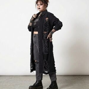 Highway Jeans Distressed Denim Duster Shacket Dress M
